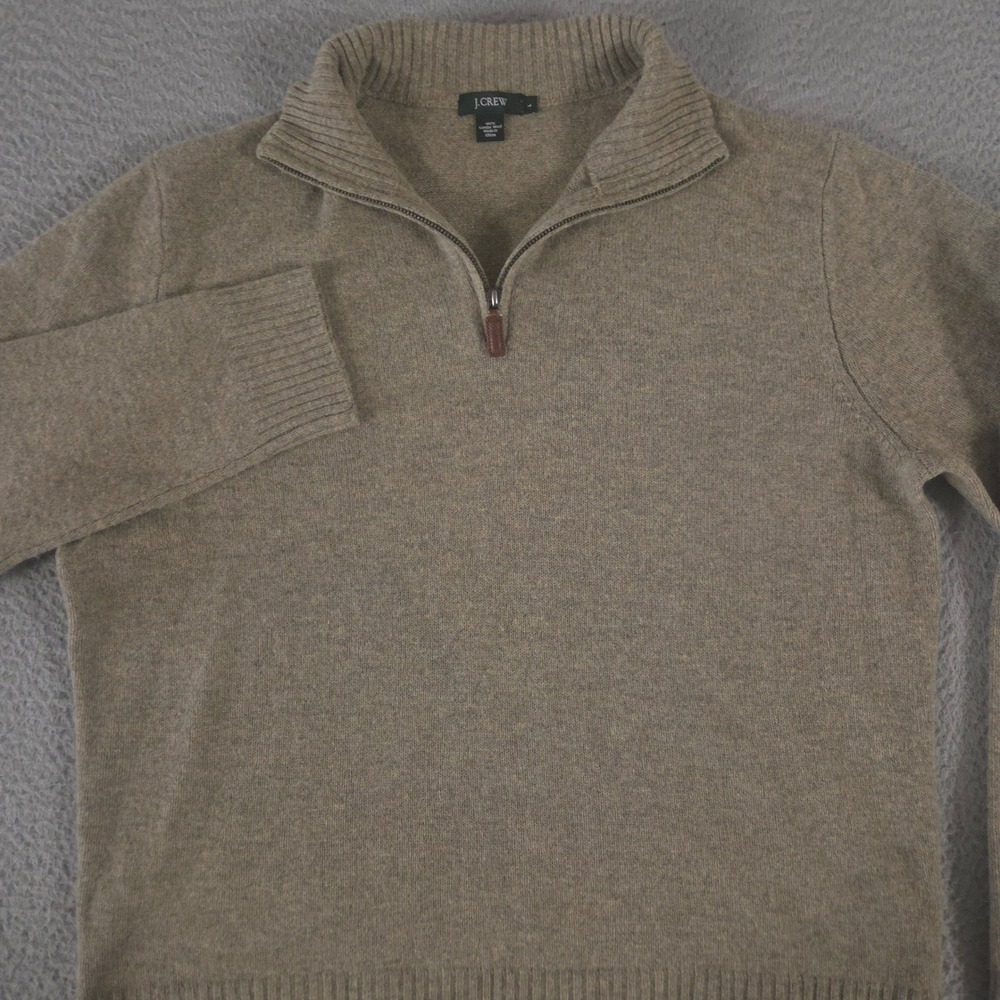 VINTAGE J.Crew Sweater Mens L Tan Brown 100% Lambswool 1/4 Zip Mock Neck Y2K 00s